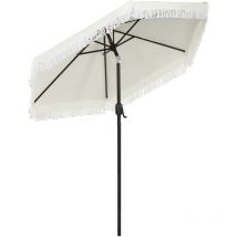 Parasol inclinable de jardin ø 225 cm style bohème à franges crème