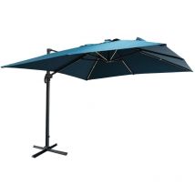 Parasol déporté solaire led 3x3m Luce bleu canard avec lumière intégrée + housse