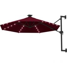 Bonnevie - Parasol mural avec mât, Parasol pour Balcon Jardin Plage Terrasse, métallique et led 300 cm Bordeaux OIB4830E