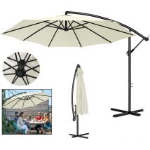 Parasol Parasol déporté, Diamètre: 350 cm, Avec manivelle Protection uv Pour jardin et terrasse, beige, 3.5M Hengmei