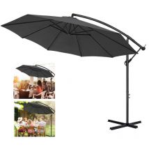 Parasol Parasol déporté, Diamètre: 300 cm, Avec manivelle Protection uv Pour jardin et terrasse, gris foncé, 3M Hengmei