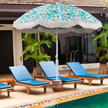 Design In - Parasol Plage 200 cm Franges Inclinable Ancre Sable 8 Baleines Vert CW64277