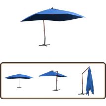 Parasol suspendu avec mât en bois 400x300 cm Bleu - Parasol Suspendu - Parasol Exterieur - Parasol Bois - Parasol Bleu - Parasol Grand Format