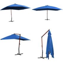 Parasol suspendu avec mât en bois 400x300 cm Bleu - Parasol Suspendu - Parasol Exterieur - Parasol Bois - Parasol Bleu - Parasol Grand Format - Home