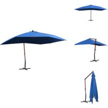 Parasol suspendu avec mât en bois 400x300 cm Bleu - Parasol Suspendu - Parasol Exterieur - Parasol Bois - Parasol Bleu - Parasol Grand Format
