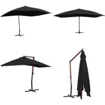 Parasol suspendu avec mât en bois 400x300 cm Noir - Parasol Suspendu - Parasol Exterieur - Parasol Bois - Parasol Noir - Parasol Grand Format - Home