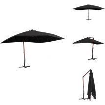 Parasol suspendu avec mât en bois 400x300 cm Noir - Parasol Suspendu - Parasol Exterieur - Parasol Bois - Parasol Noir - Parasol Grand Format