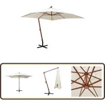 Parasol suspendu avec poteau en bois 300x300 cm blanc - Parasol Suspendu - Parasol De Jardin - Parasol En Bois - Ombrelle Extérieure - Parasol