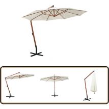 Parasol suspendu avec poteau en bois 350 cm blanc - Parasol Suspendu - Parasol De Jardin - Parasol En Bois - Parasol Rectangulaire - Ombrella