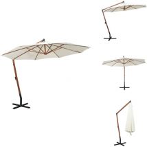 Parasol suspendu avec poteau en bois 350 cm blanc - Parasol Suspendu - Parasol De Jardin - Parasol En Bois - Parasol Rectangulaire - Ombrella