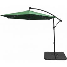 Monster-shop - Parasol Déporté Vert Incinable Ombrage de 3M 24 led Energie Solaire Protection uv Terrasse Patio Cour Piscine Jardin Héxagonale [Base
