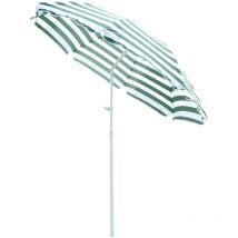 Parasol inclinable octogonal de plage ø 180 cm tissu polyester haute densité anti-UV mât démontable vert blanc rayé