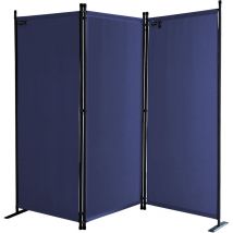 Paravent 170 x 165 cm Tejido Divisor de habitación Jardín 3-Partición Pared de separación Plegable Balcón Pantalla de privacidad Azul