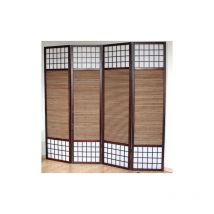 Décoshop26 - Paravent 4 panneaux marron en bois et bambou 176 x175 cm PAR06010