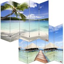 Décoshop26 - Paravent 5 panneaux pans séparateur de pièce 180x200cm motif plage PAR04005