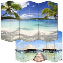 Paravent 6 panneaux pans séparateur de pièce 180x240cm motif plage PAR04007