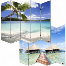 HHG - Paravent / cloison de séparation M68, 5 pans, 200x180cm, motif plage