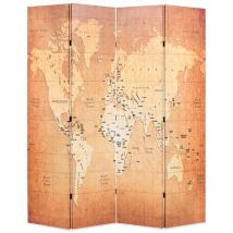 Paravent, Cloison de séparation pliable 160 x 170 cm Carte du monde Jaune FR466605 Maison Chic