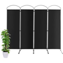Paravent de confidentialité pliant à 4 panneaux séparateur de pièce de 188 cm de haut séparateur d'écran en tissu autoportant noir