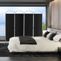 Paravent de Confidentialité Pliant à 4 Panneaux Séparateur de Pièce de 188 Cm de Haut Séparateur d'écran en Tissu Autoportant Noir Maison Chic