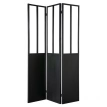 Verrière atelier paravent industriel en métal noir et verre 3 vantaux L120 cm RACK