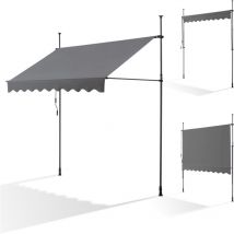 Canopée Auvent rétractable Gris 2.5m Store Manuel Balcon Exterieur sans Percer avec Marquise Soleil terrasse Hauteur réglable