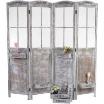 Paravent HHG 599, Séparation de pièce Cloison de séparation, corbeilles de plantes 4 panneaux, look shabby 170x180x22cm, brun-gris