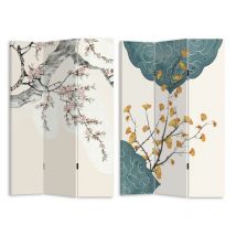 Paravent Imprimé Branches Beige 3 Panneaux Rectangulaire 120,6x2,5xh180,6x2,5xh180