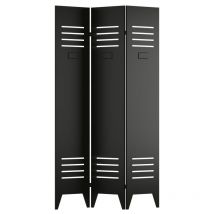 Vente-unique - Paravent industriel porte de casier en métal 3 pans - l. 107 x h. 178 cm - Noir - casily