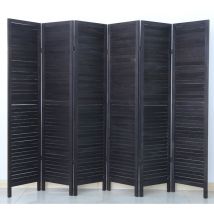 Pegane - Paravent persienne de 6 pans en bois, coloris noir - Dim : H170 x L240cm