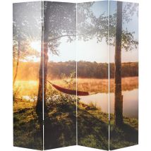 Paravent photo avec isolation phonique HHG 288, séparateur acoustique cloison pare-vue, mvg, 180x162cm Waldsee
