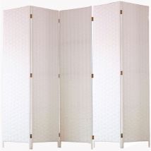 Pegane - Paravento di 5 pannelli in fibre naturale colore bianco - Dim: A180 x L225 cm