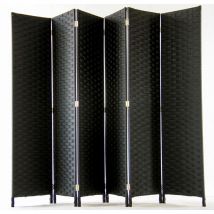 Pegane - Paravento di 6 pannelli in fibre naturale tinta nero - Dim: A180 x L270 cm
