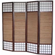 Pegane - Paravento in legno marrone e bambù Speciale taglia 2 m di 4 pannelli