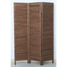 Pegane - Paravento persiana di 3 pannelli in legno, colore marrone - Dim : A170 x L120 cm