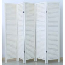 Pegane - Paravento persiana di 5 pannelli in legno, colore bianco verniciato - Dim : A170 x L200 cm