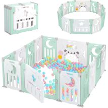 Yoleo – Parc Bébé Modulable 12+2 Panneaux – Barrière De Sécurité Avec Porte – Grille De Protection En Plastique Écologique – 150x150x62cm – Vert