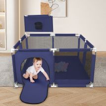 Parc Bébé Centre d'activités avec 50 boules-Panier de basket-base antidérapante Parc pour bébé 126x126x66cm Bleu foncé