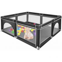 Parc Bebe xxl avec Barrières, Parc de jeux bébé avec maille douce respirante, Grand espace de jeu de sécurité, Sac de rangement inclus, 180x150x66cm,