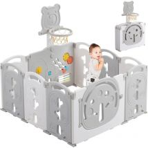 Parc Bébé Pliable 8+2 Panneaux,Parc Modulable avec Panier de Basket,Parc Intérieur Extérieur en Plastique sans BPA,113x113cm,Gris