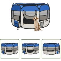 Longziming - The Living Store Parc pliable pour chien avec sac de transport Bleu 110x110x58cm - Parc Pour Chien - Cage Pour Chien - Enclos Pour Chien