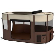 Pawhut - Parc pliable pour chien en tissu Oxford - fenêtres, portes en maille - sac de rangement - marron