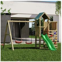 Fungoo - Parco giochi in legno Chester con Scivolo, due altalene e arrampicata