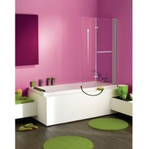 Pare-baignoire ANCOMALIN, avec profil blanc, 2 volets pliables relevable et pivotant en verre securit transparent 5mm
