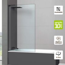 Superban - Pare Baignoire fixe en verre sécurité transparent ép 8mm anti calcaire, L100H147 cm, profilé noir mat Mont Blanc e