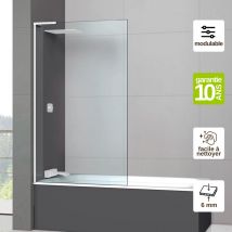 Superban - Pare Baignoire fixe en verre sécurité transparent ép 6mm anti calcaire, L100H147 cm, profilé blanc brillant Mont Blanc e