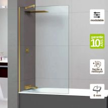 Superban - Pare Baignoire fixe en verre sécurité transparent ép 6mm anti calcaire, L110H147 cm, profilé or brossé Mont Blanc cc