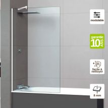 Superban - Pare Baignoire fixe en verre sécurité transparent ép 8mm anti calcaire, L100H147 cm, profilé blanc brillant Mont Blanc cc