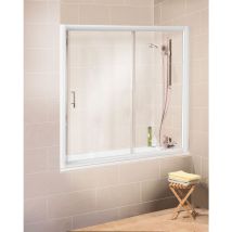 Pare-baignoire intégral coulissant , paroi de baignoire Schulte 2 volets, verre transparent, encadrement blanc, 160 x 150 cm