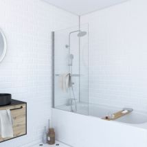 Pare baignoire Pivotant avec Porte-Serviette 85x150cm - Profilé Chrome - Verre 6mm - tshape chromed